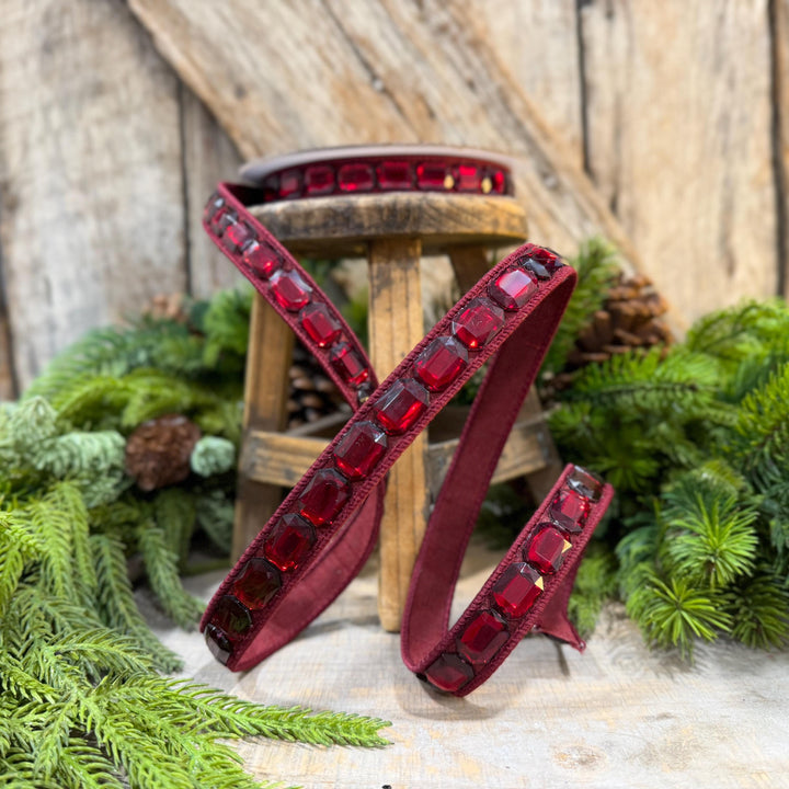 1" Burgundy Jeweled Ribbon, Farrisilk Emerald Cut Ribbon, Christmas Ribbon, RJ017-11