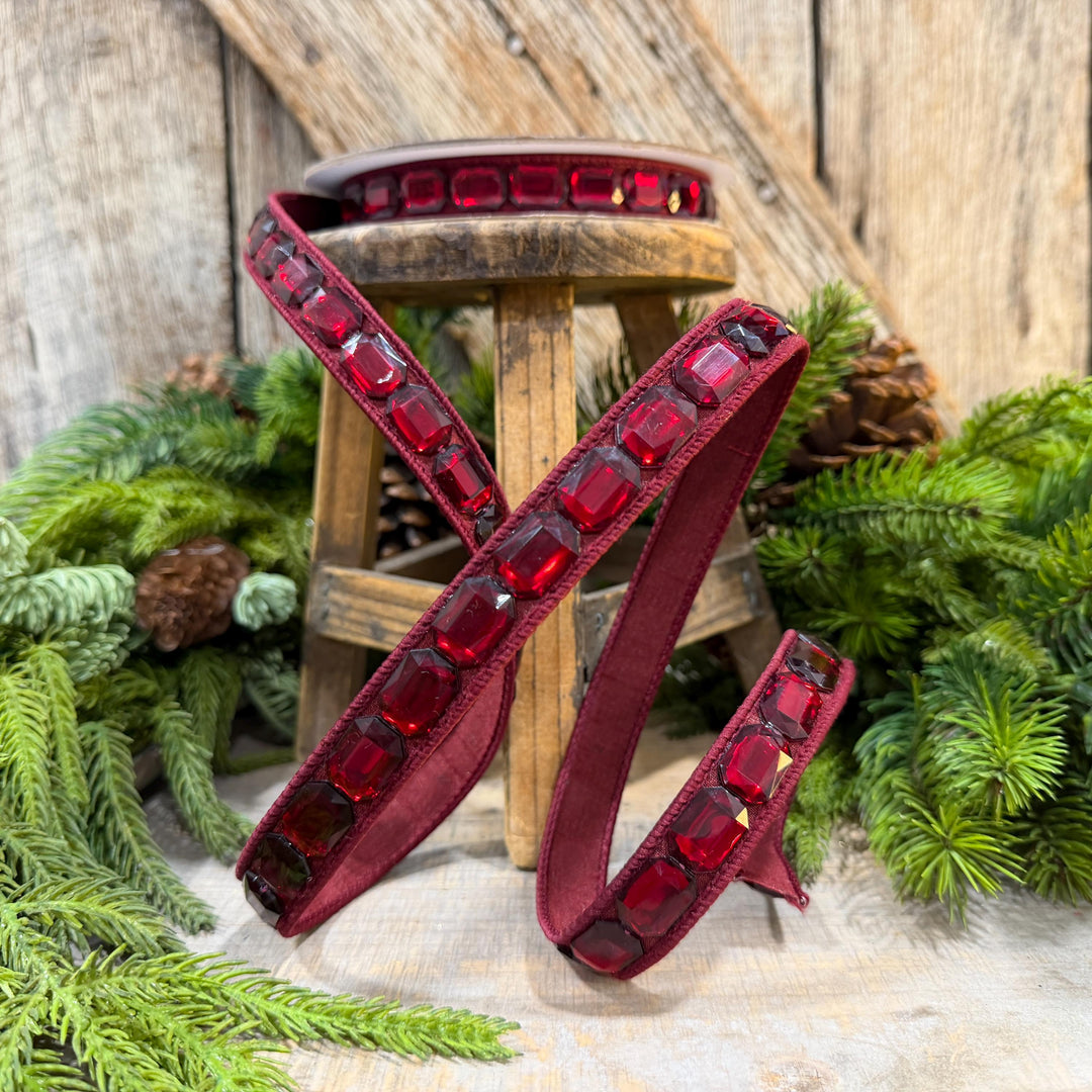 1" Burgundy Jeweled Ribbon, Farrisilk Emerald Cut Ribbon, Christmas Ribbon, RJ017-11