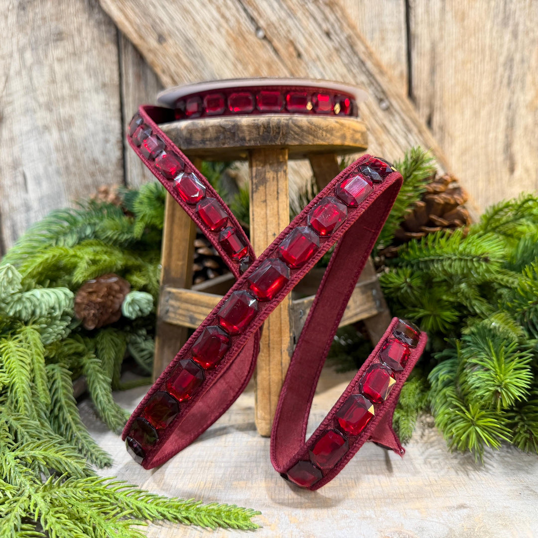 1" Burgundy Jeweled Ribbon, Farrisilk Emerald Cut Ribbon, Christmas Ribbon, RJ017-11