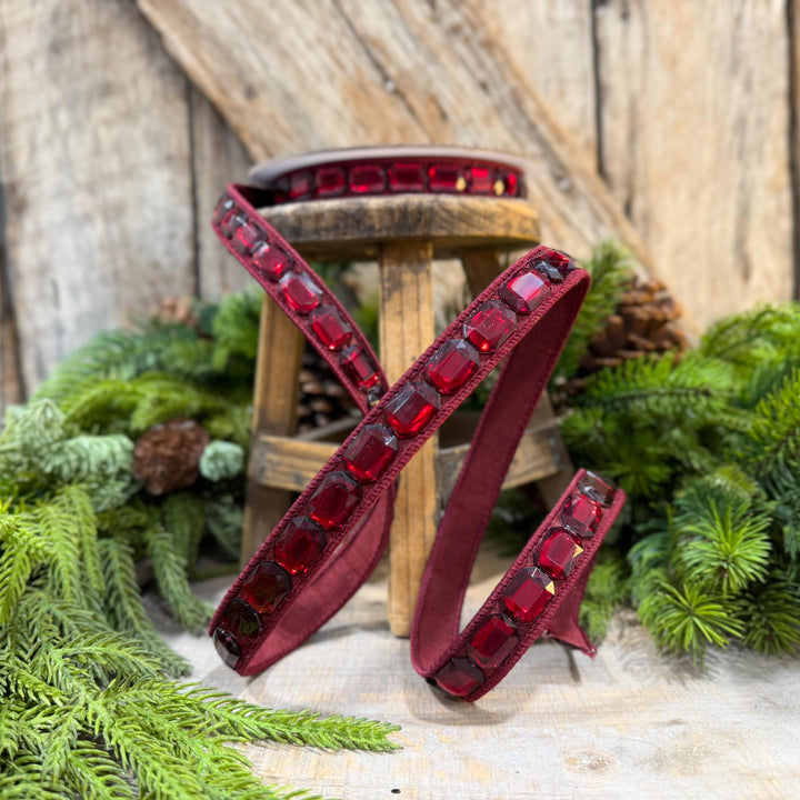 1" Burgundy Jeweled Ribbon, Farrisilk Emerald Cut Ribbon, Christmas Ribbon, RJ017-11