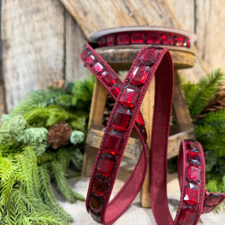 1" Burgundy Jeweled Ribbon, Farrisilk Emerald Cut Ribbon, Christmas Ribbon, RJ017-11