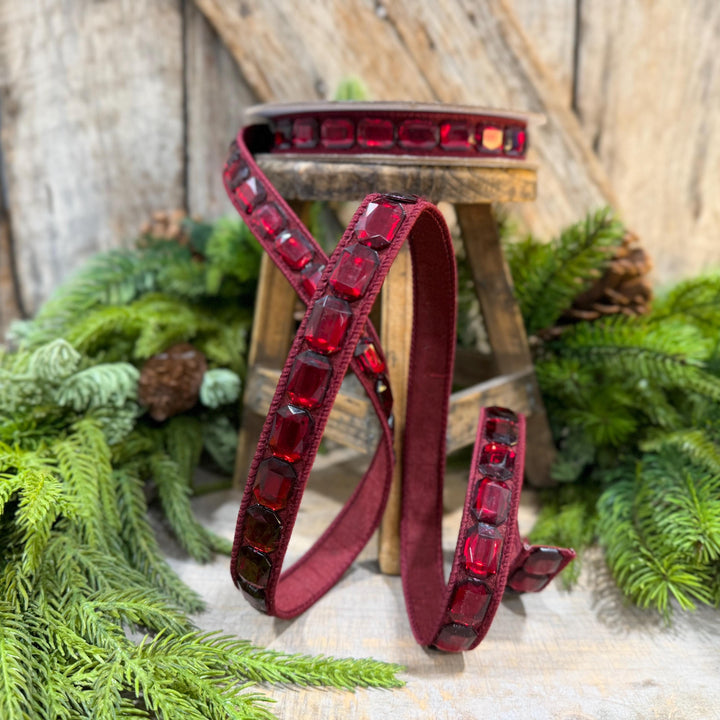 1" Burgundy Jeweled Ribbon, Farrisilk Emerald Cut Ribbon, Christmas Ribbon, RJ017-11