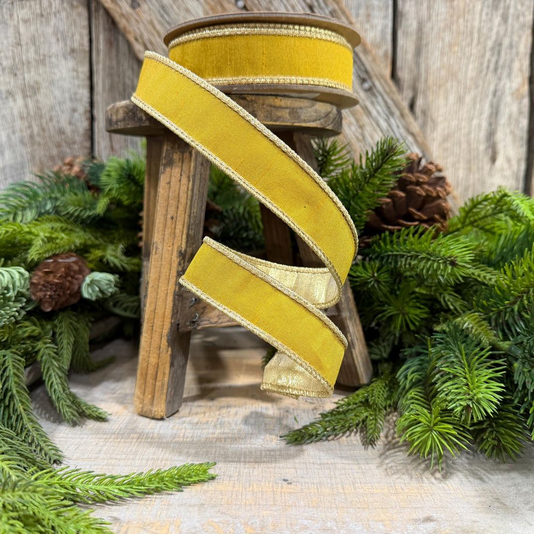 1" Yellow Gold Ribbon, Wired RIbbon, Christmas Ribbon