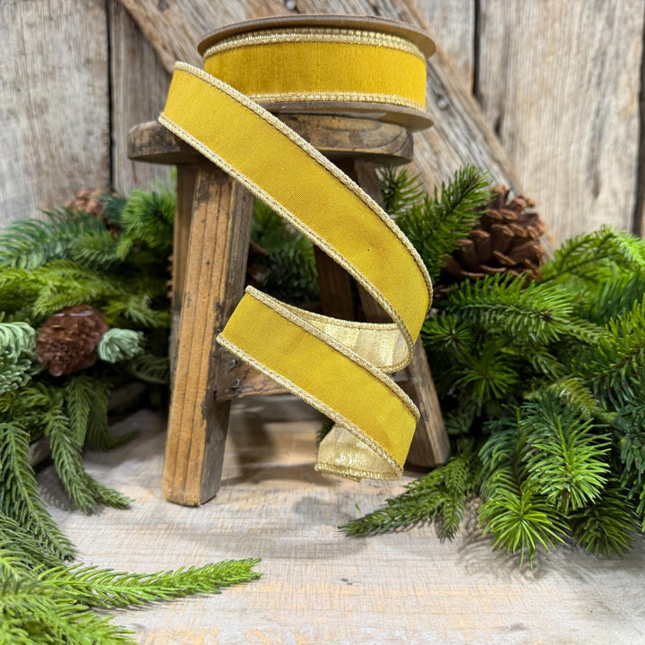 1" Yellow Gold Ribbon, Wired RIbbon, Christmas Ribbon