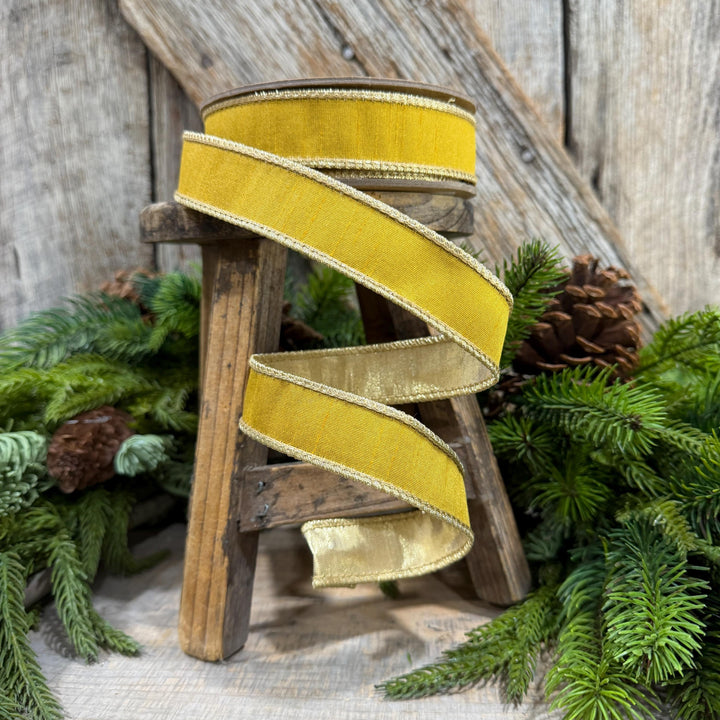 1" Yellow Gold Ribbon, Wired RIbbon, Christmas Ribbon