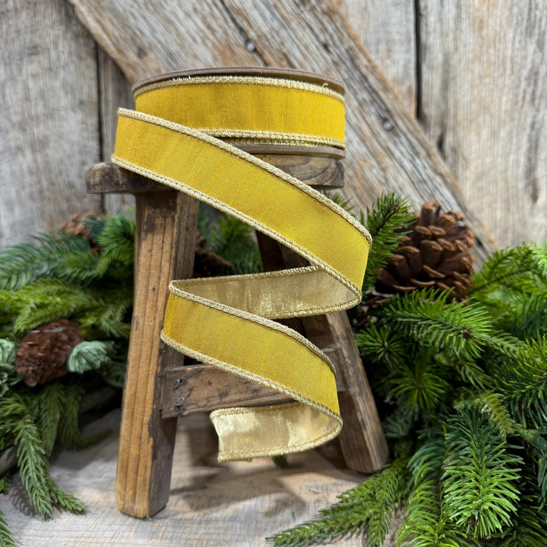 1" Yellow Gold Ribbon, Wired RIbbon, Christmas Ribbon