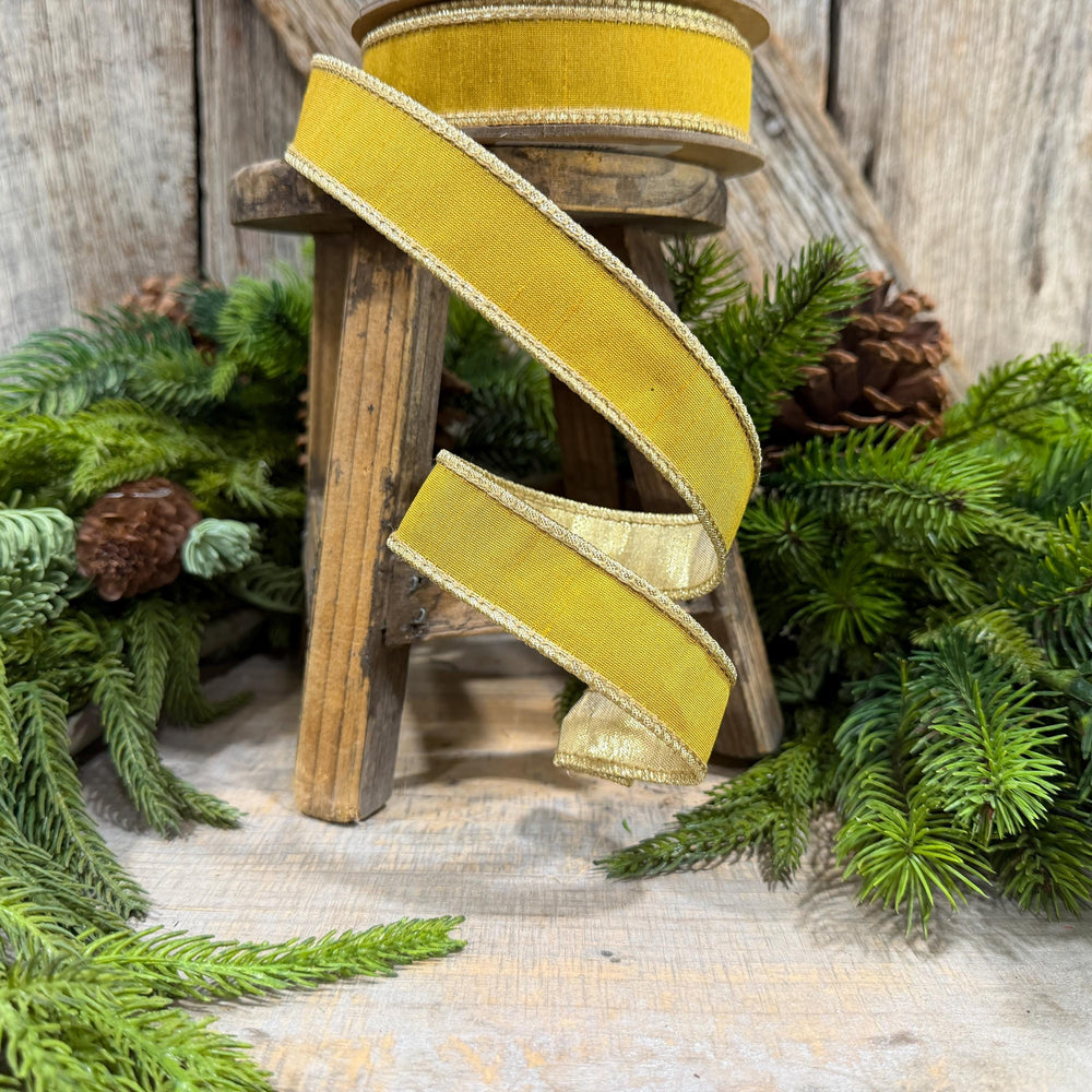 1" Yellow Gold Ribbon, Wired RIbbon, Christmas Ribbon