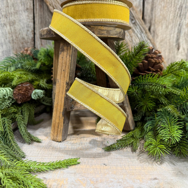 1" Yellow Gold Ribbon, Wired RIbbon, Christmas Ribbon