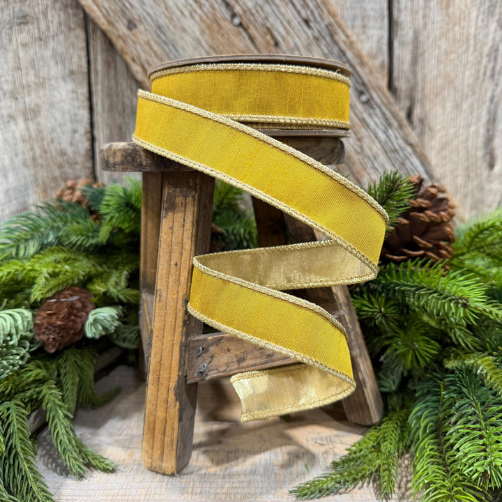1" Yellow Gold Ribbon, Wired RIbbon, Christmas Ribbon