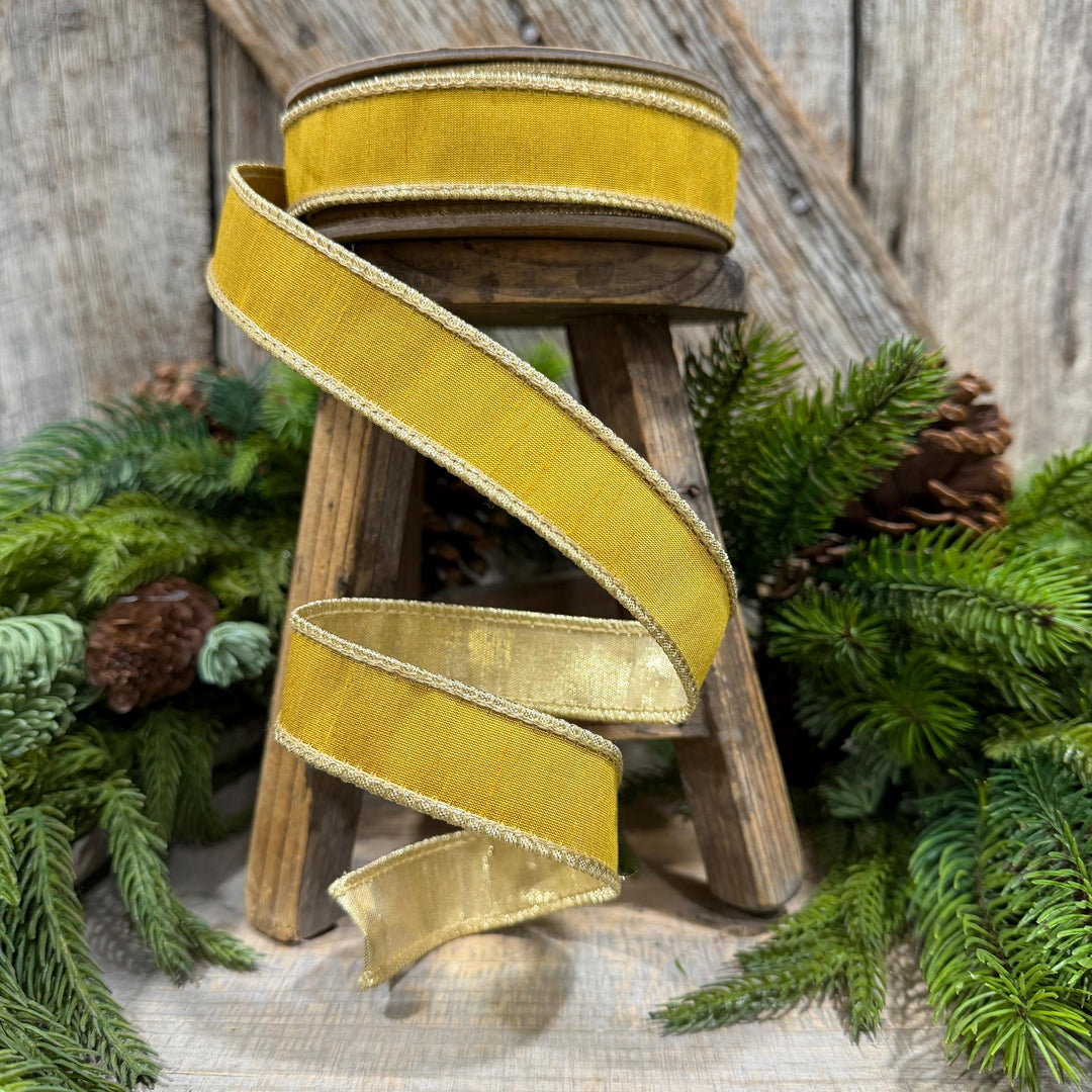 1" Yellow Gold Ribbon, Wired RIbbon, Christmas Ribbon