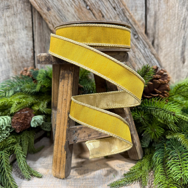 1" Yellow Gold Ribbon, Wired RIbbon, Christmas Ribbon