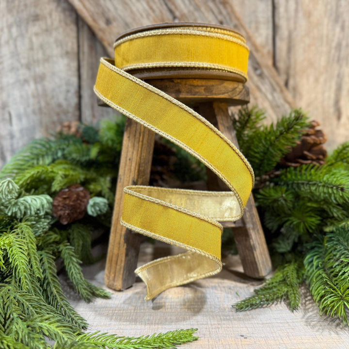 1" Yellow Gold Ribbon, Wired RIbbon, Christmas Ribbon