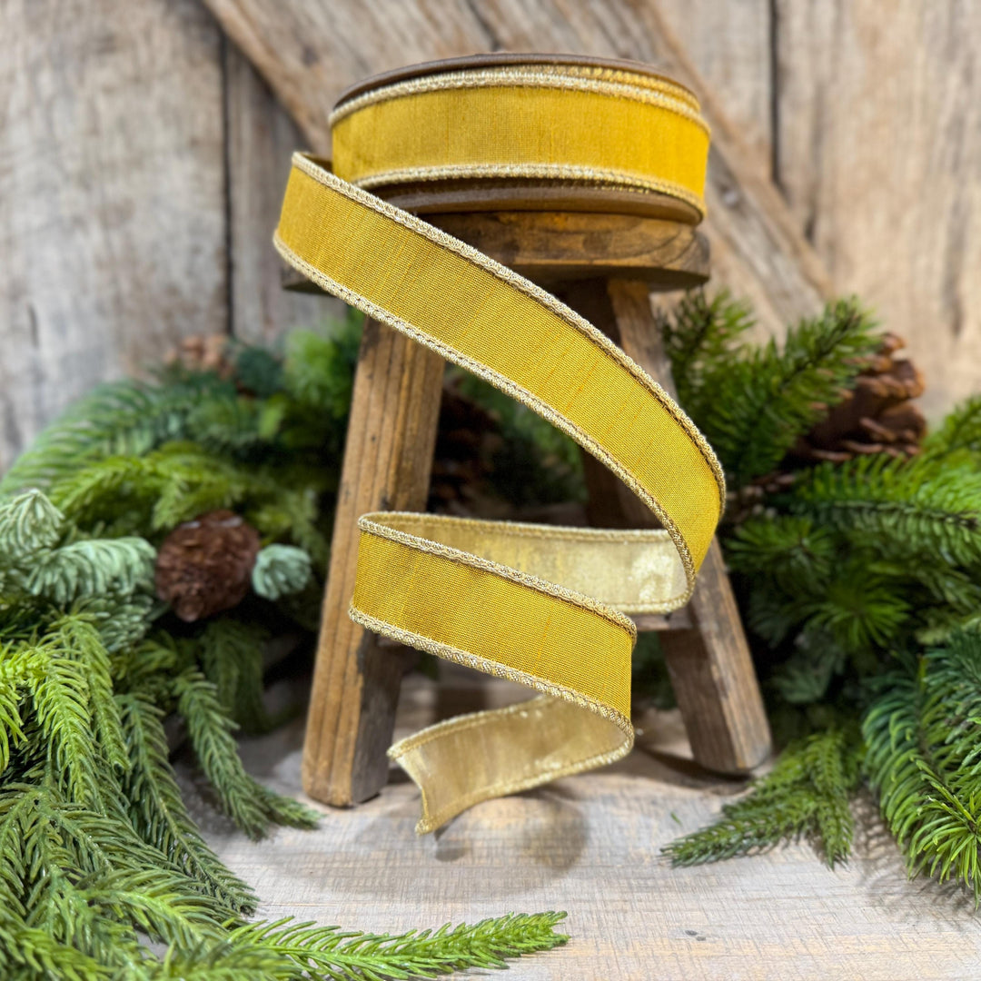 1" Yellow Gold Ribbon, Wired RIbbon, Christmas Ribbon