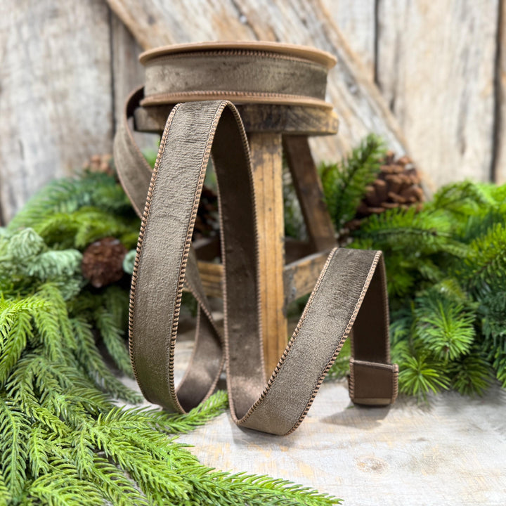 1" Taupe Brown Velvet RIbbon, Wired Ribbon, Brown Velvet Ribbon, Christmas Velvet Ribbon, Fall Ribbon, Designer Velvet Ribbon