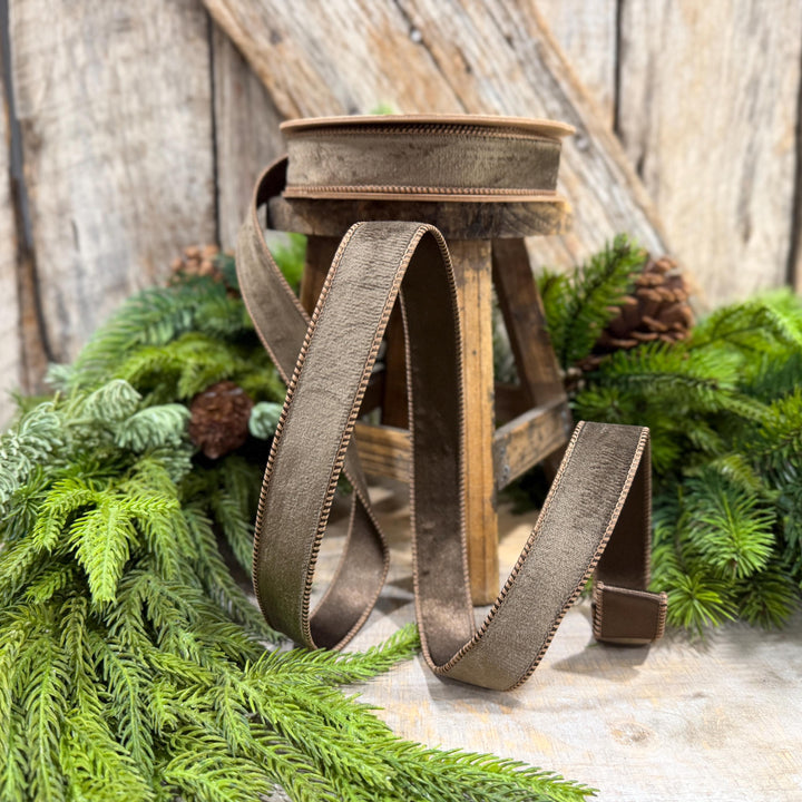 1" Taupe Brown Velvet RIbbon, Wired Ribbon, Brown Velvet Ribbon, Christmas Velvet Ribbon, Fall Ribbon, Designer Velvet Ribbon