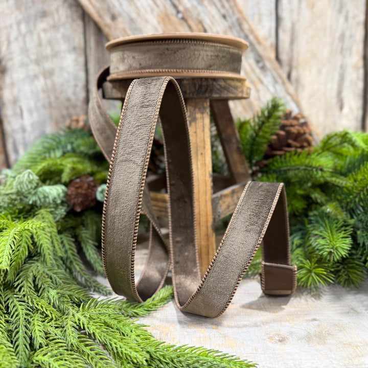 1" Taupe Brown Velvet RIbbon, Wired Ribbon, Brown Velvet Ribbon, Christmas Velvet Ribbon, Fall Ribbon, Designer Velvet Ribbon