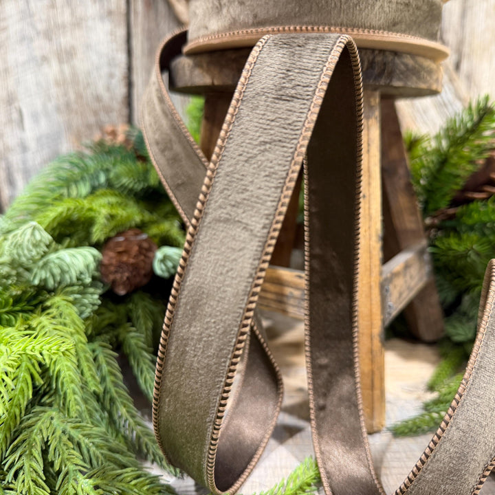 1" Taupe Brown Velvet RIbbon, Wired Ribbon, Brown Velvet Ribbon, Christmas Velvet Ribbon, Fall Ribbon, Designer Velvet Ribbon