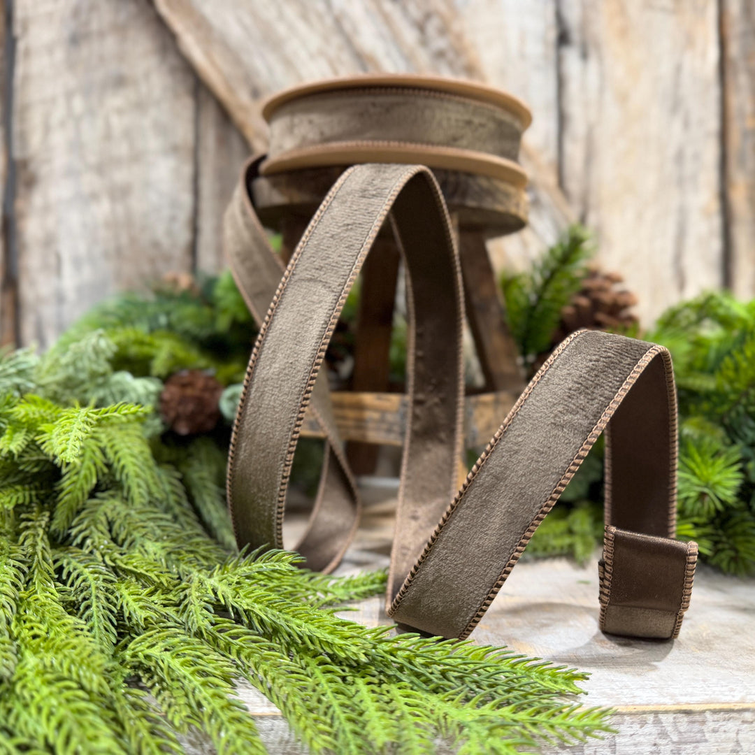 1" Taupe Brown Velvet RIbbon, Wired Ribbon, Brown Velvet Ribbon, Christmas Velvet Ribbon, Fall Ribbon, Designer Velvet Ribbon