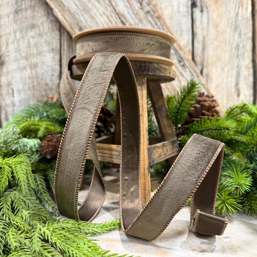 1" Taupe Brown Velvet RIbbon, Wired Ribbon, Brown Velvet Ribbon, Christmas Velvet Ribbon, Fall Ribbon, Designer Velvet Ribbon