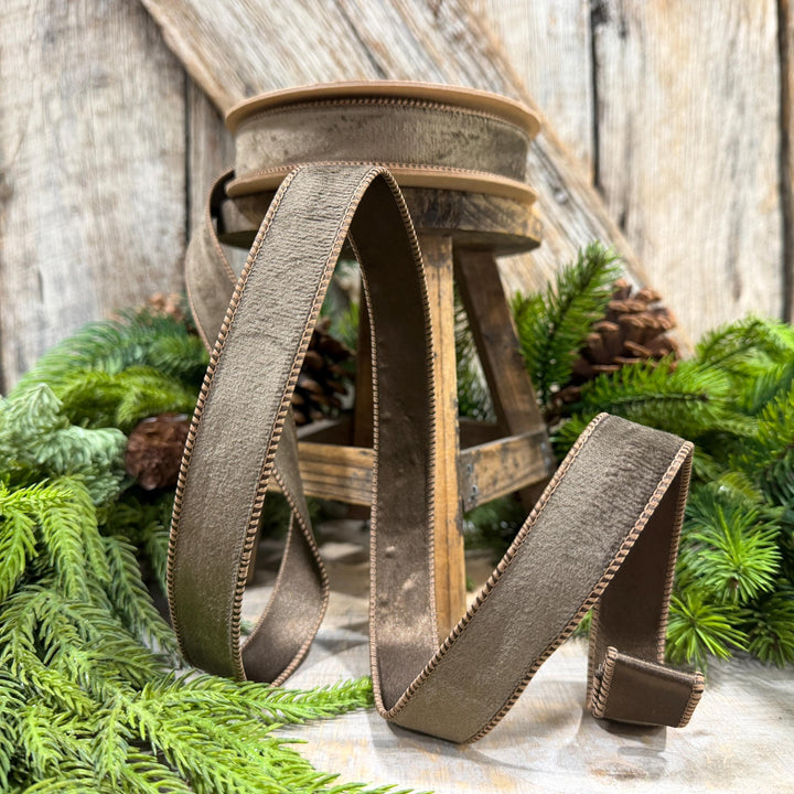 1" Taupe Brown Velvet RIbbon, Wired Ribbon, Brown Velvet Ribbon, Christmas Velvet Ribbon, Fall Ribbon, Designer Velvet Ribbon