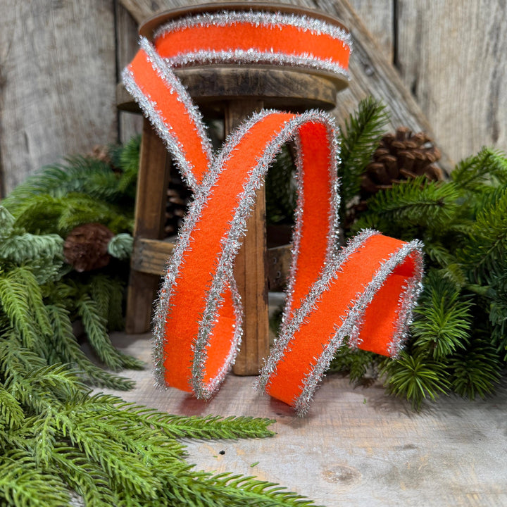 1" Orange and Silver Halloween Ribbon, Halloween Ribbon