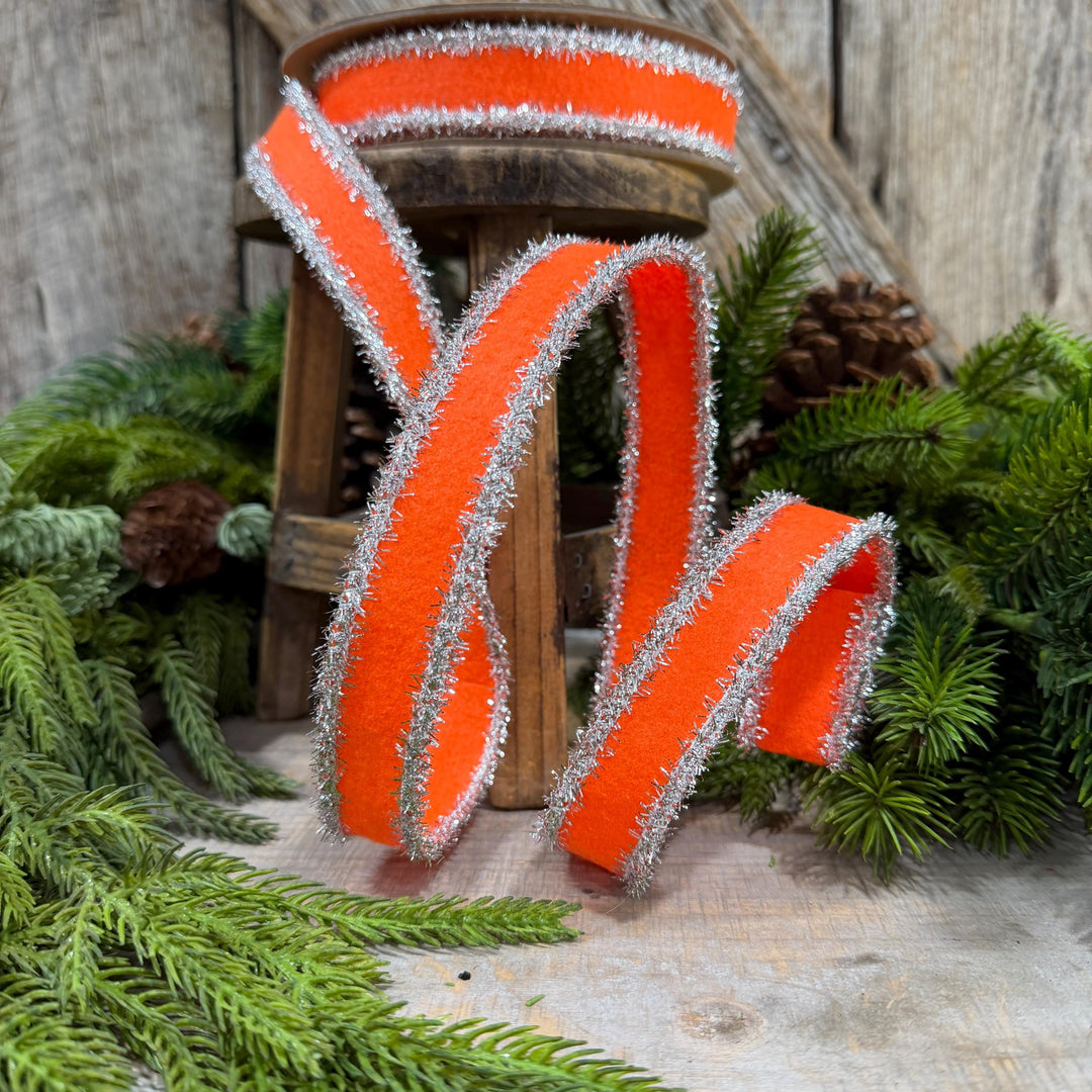 1" Orange and Silver Halloween Ribbon, Halloween Ribbon