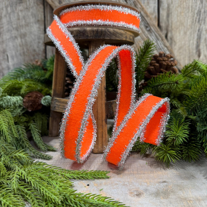1" Orange and Silver Halloween Ribbon, Halloween Ribbon