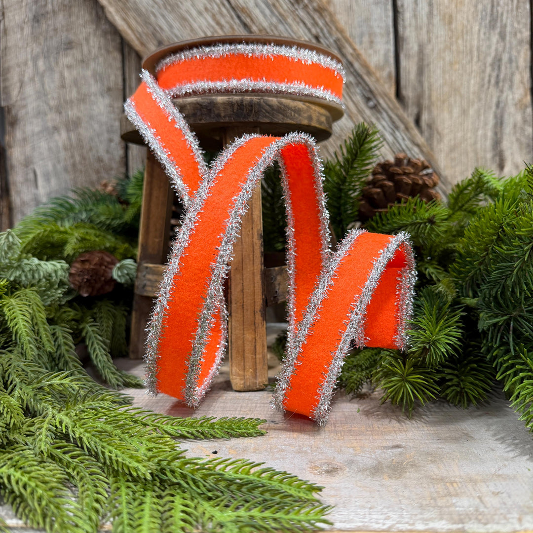 1" Orange and Silver Halloween Ribbon, Halloween Ribbon