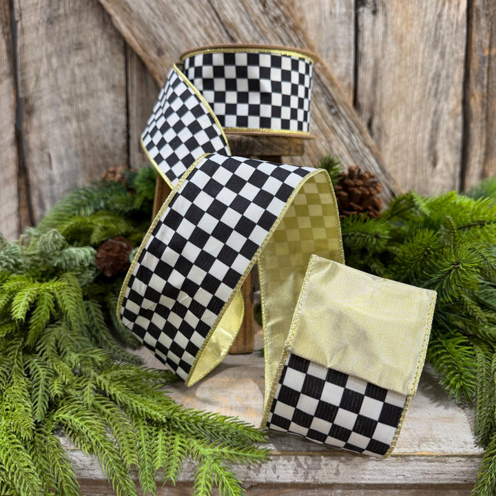 2.5" Black and White Check Ribbon, Christmas Ribbon