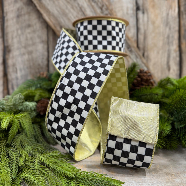 2.5" Black and White Check Ribbon, Christmas Ribbon