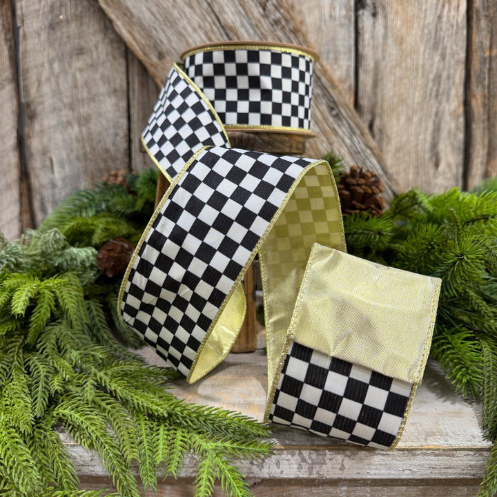 2.5" Black and White Check Ribbon, Christmas Ribbon