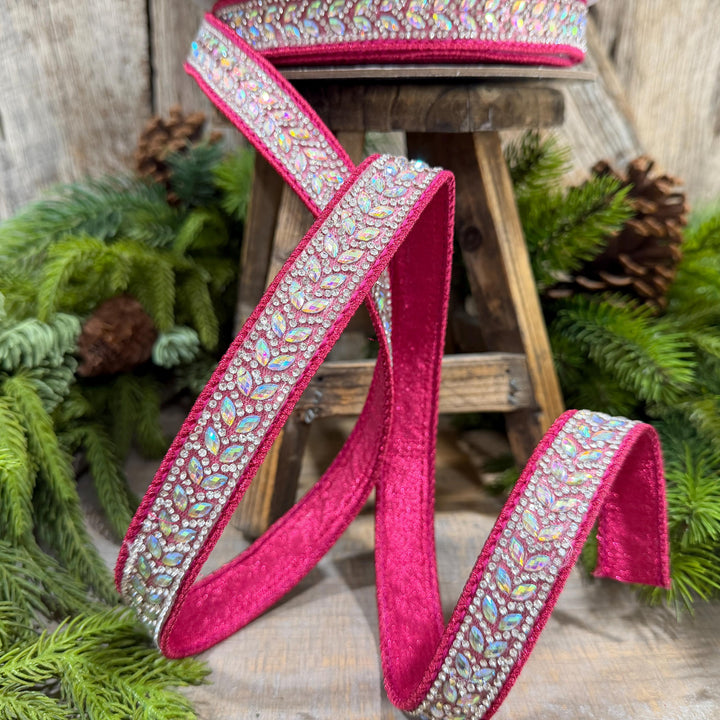 1" Hot Pink Diamond Ribbon, Farrisilk Mystic Diamonds Ribbon, Christmas Ribbon