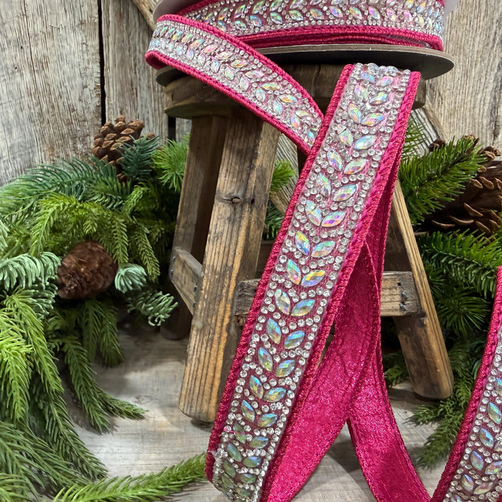 1" Hot Pink Diamond Ribbon, Farrisilk Mystic Diamonds Ribbon, Christmas Ribbon