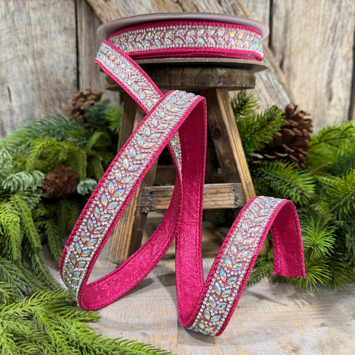 1" Hot Pink Diamond Ribbon, Farrisilk Mystic Diamonds Ribbon, Christmas Ribbon