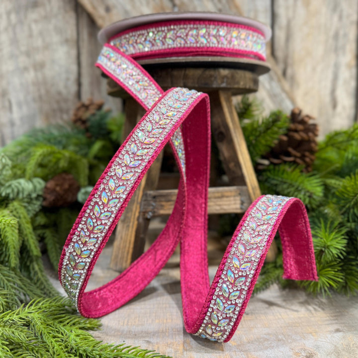 1" Hot Pink Diamond Ribbon, Farrisilk Mystic Diamonds Ribbon, Christmas Ribbon