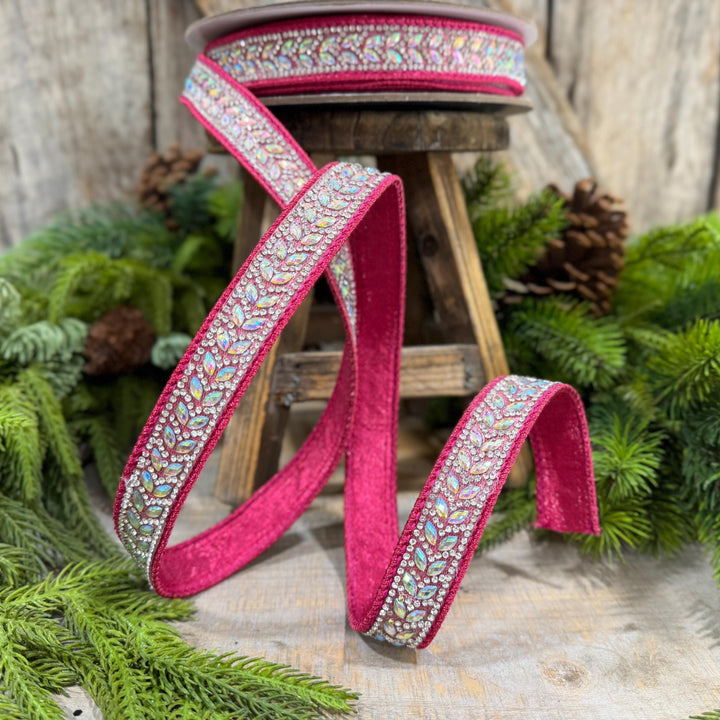 1" Hot Pink Diamond Ribbon, Farrisilk Mystic Diamonds Ribbon, Christmas Ribbon