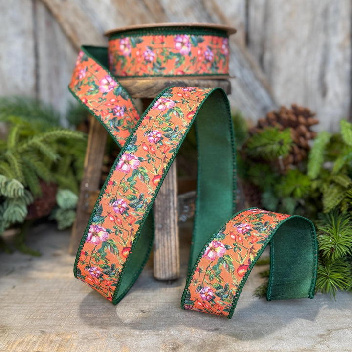 1.5" Fall Floral Ribbon, Orange Fall Ribbon