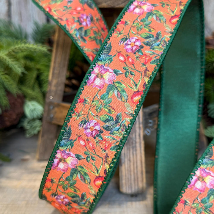 1.5" Fall Floral Ribbon, Orange Fall Ribbon