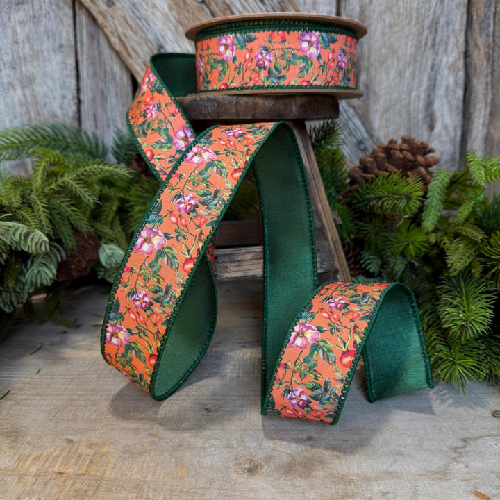 1.5" Fall Floral Ribbon, Orange Fall Ribbon
