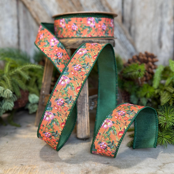 1.5" Fall Floral Ribbon, Orange Fall Ribbon