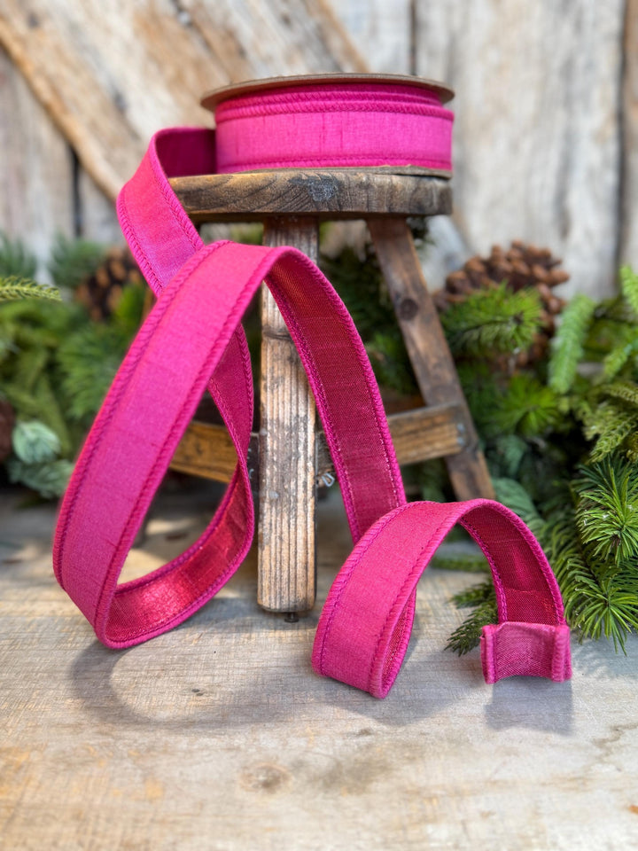 1” Hot Pink Dupioni Ribbon, ribbon, wired ribbon, Christmas Ribbon