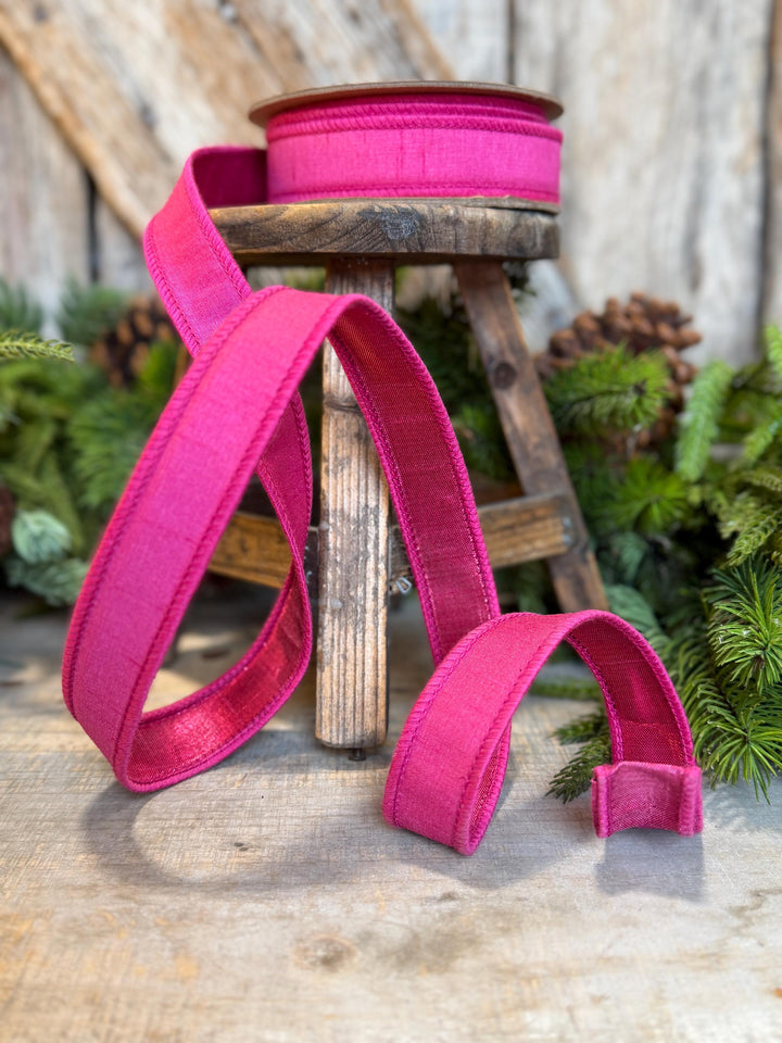 1” Hot Pink Dupioni Ribbon, ribbon, wired ribbon, Christmas Ribbon