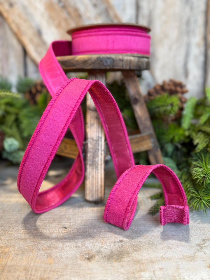 1” Hot Pink Dupioni Ribbon, ribbon, wired ribbon, Christmas Ribbon