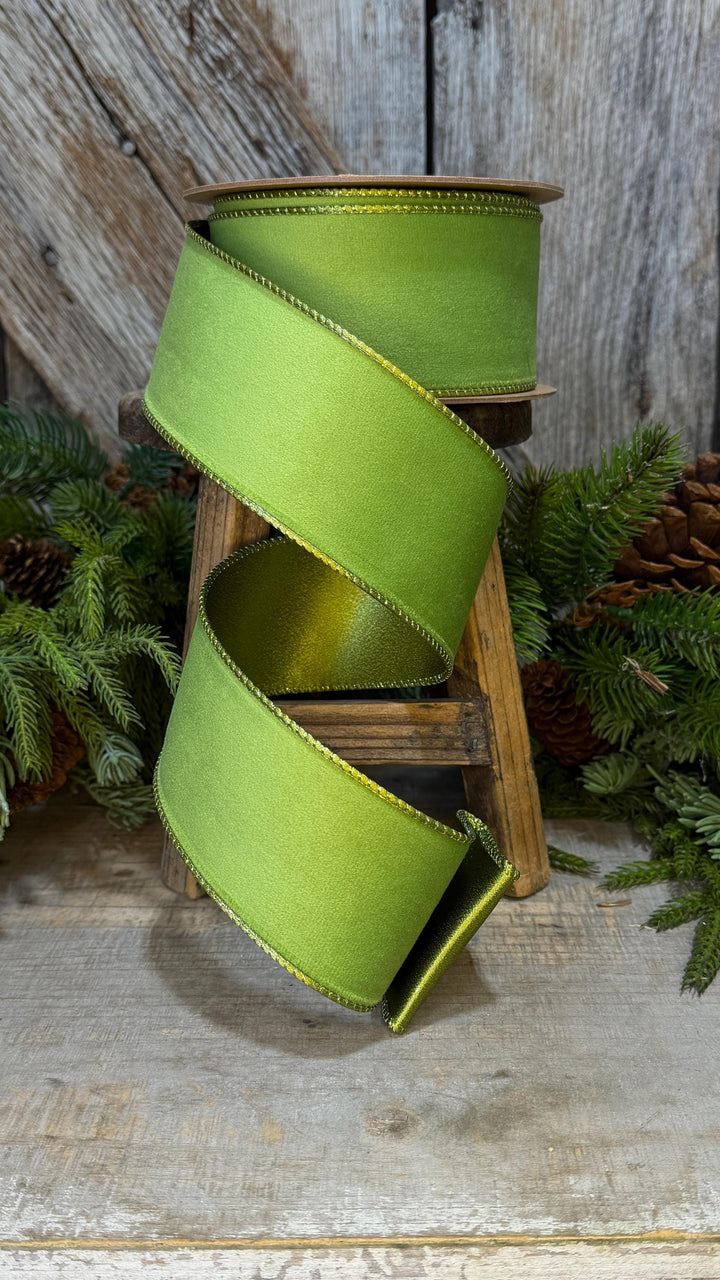 2.5" Lime Green Velvet Ribbon, Lime Green Velvet Ribbon, Christmas RIbbon, Green Velvet Ribbon, Designer Ribbon,Gift Wrap Ribbon,Christmas