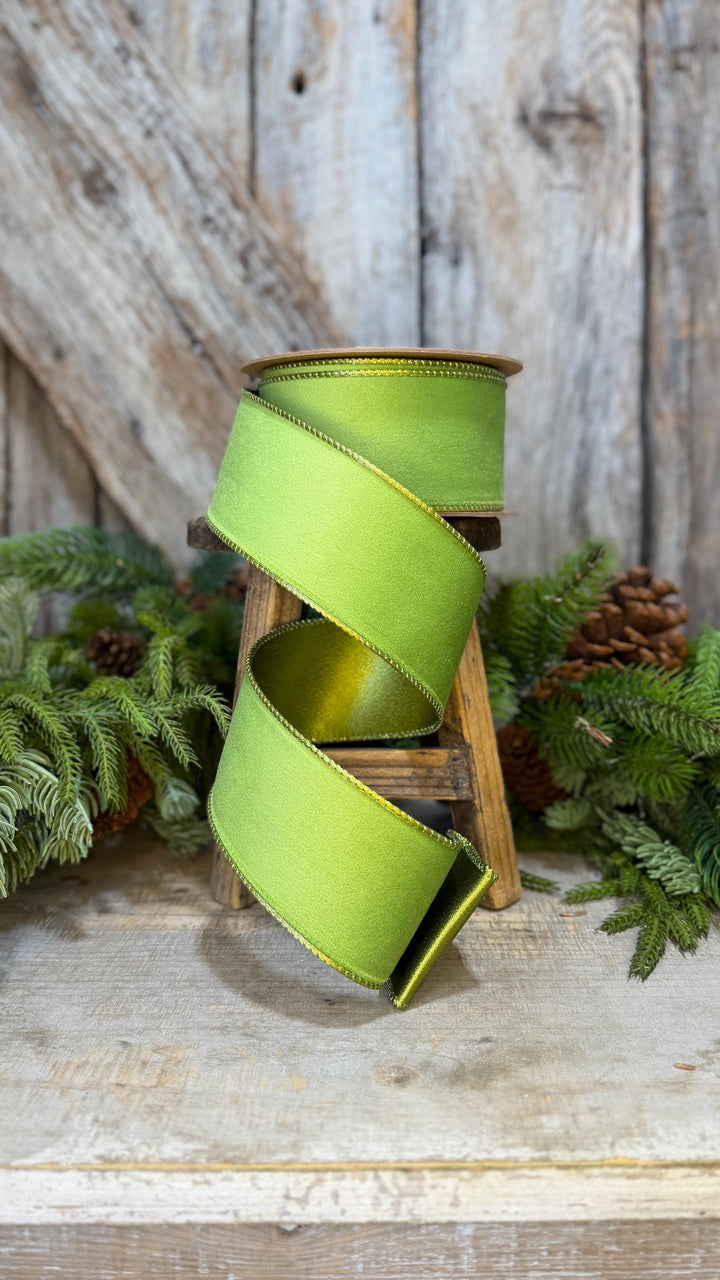 2.5" Lime Green Velvet Ribbon, Lime Green Velvet Ribbon, Christmas RIbbon, Green Velvet Ribbon, Designer Ribbon,Gift Wrap Ribbon,Christmas