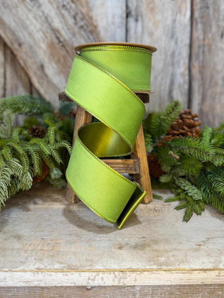 2.5" Lime Green Velvet Ribbon, Lime Green Velvet Ribbon, Christmas RIbbon, Green Velvet Ribbon, Designer Ribbon,Gift Wrap Ribbon,Christmas