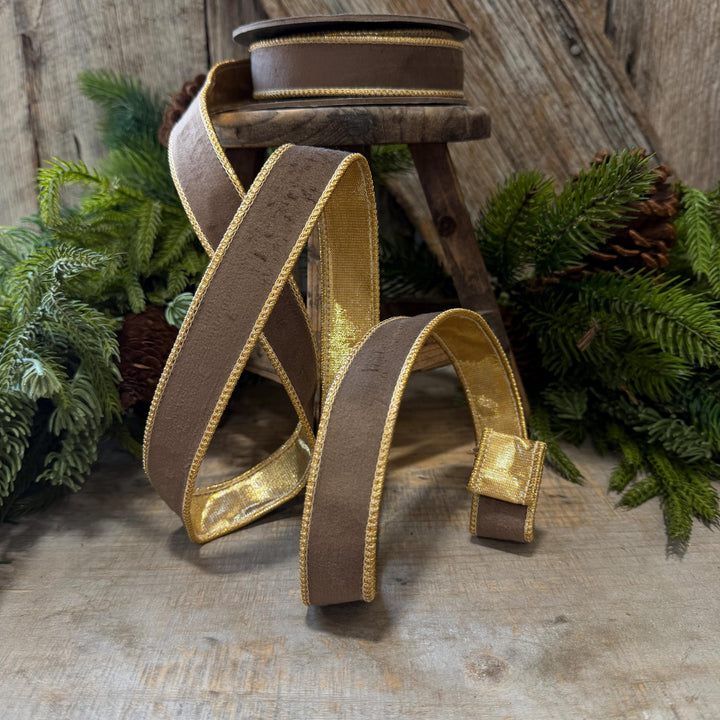 1" Taupe Brown Velvet RIbbon, Wired Ribbon, Brown Velvet Ribbon, Christmas Velvet Ribbon, Fall Ribbon, Designer Velvet Ribbon