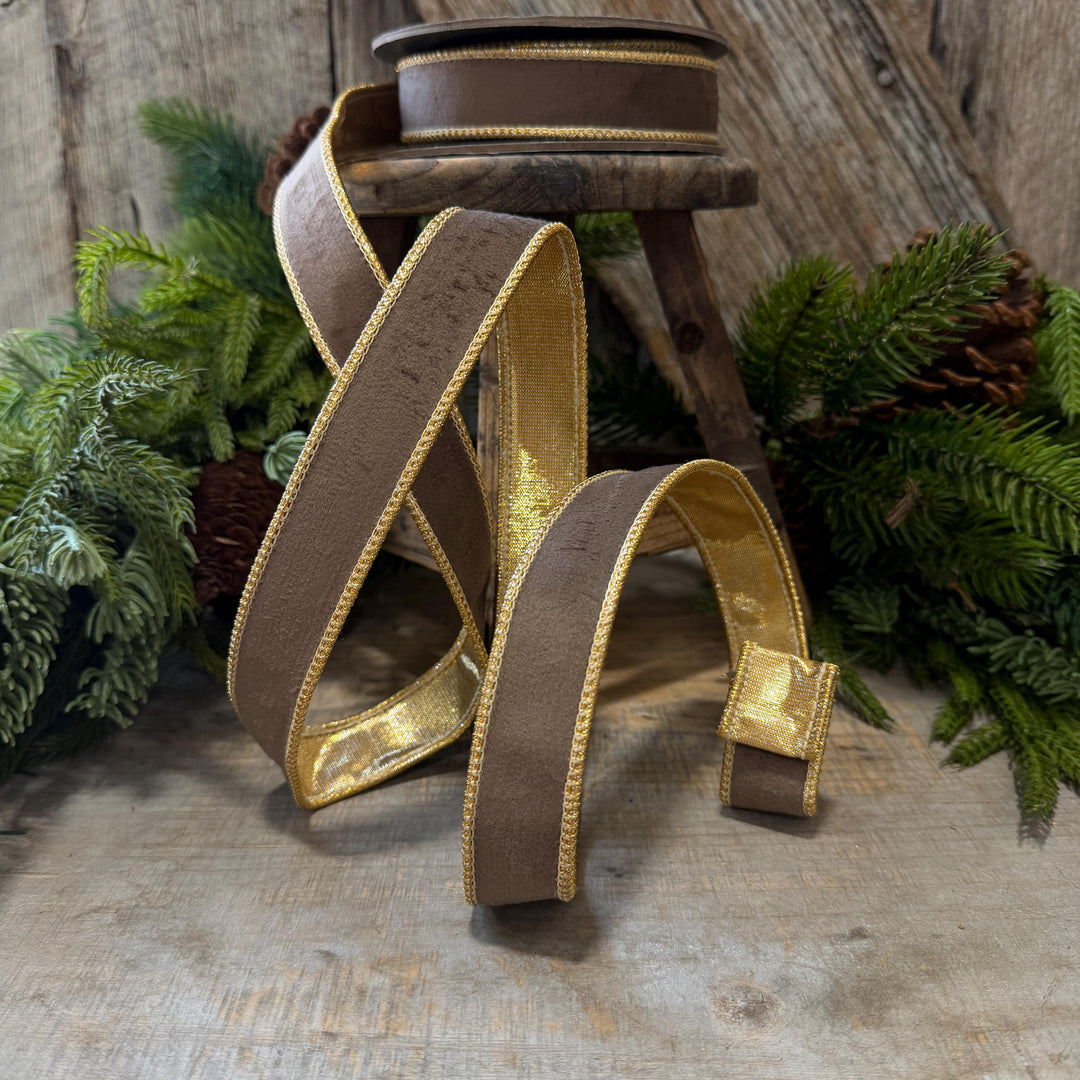 1" Taupe Brown Velvet RIbbon, Wired Ribbon, Brown Velvet Ribbon, Christmas Velvet Ribbon, Fall Ribbon, Designer Velvet Ribbon