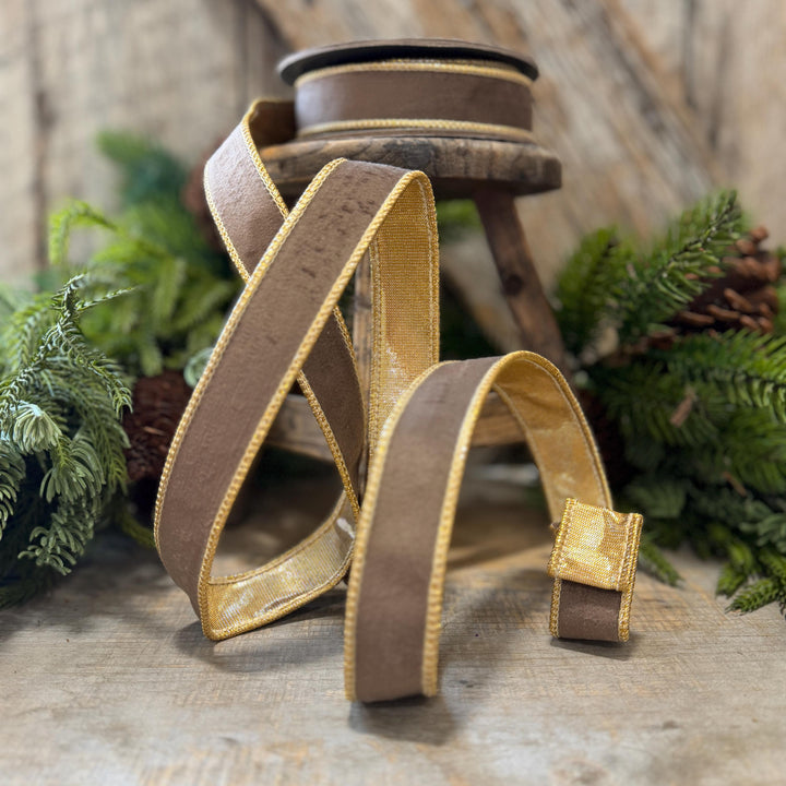 1" Taupe Brown Velvet RIbbon, Wired Ribbon, Brown Velvet Ribbon, Christmas Velvet Ribbon, Fall Ribbon, Designer Velvet Ribbon