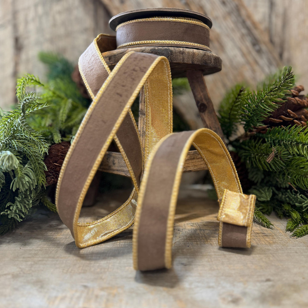 1" Taupe Brown Velvet RIbbon, Wired Ribbon, Brown Velvet Ribbon, Christmas Velvet Ribbon, Fall Ribbon, Designer Velvet Ribbon